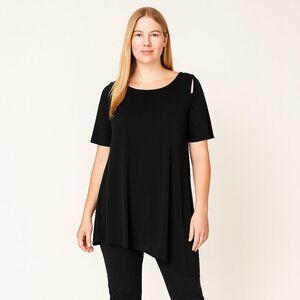 2/$30 Chico's Cold Shoulder Asymmetrical Tunic Top Black 8 #BAG3